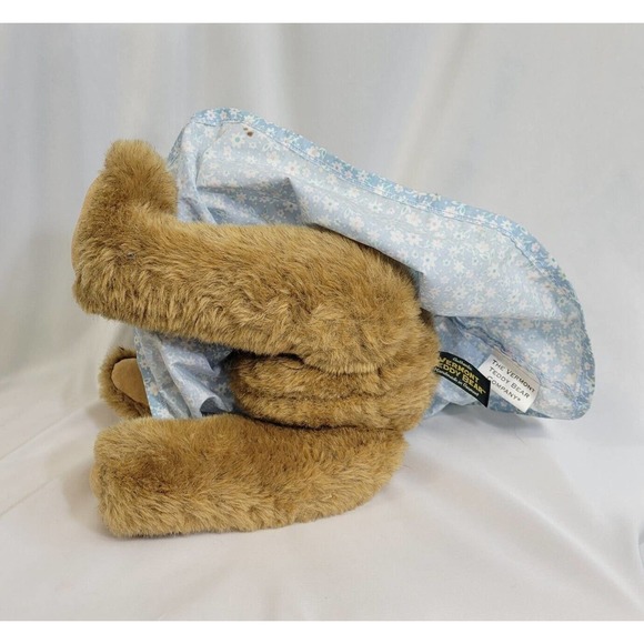 Vtg Vermont Teddy Bear Company Jointed Tan Light Brown Bear in Blue Floral Dress - Picture 6 of 9